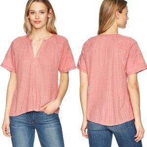 Lucky Brand Drop Needle Cutout Embroidered Top size XS Relaxed fit